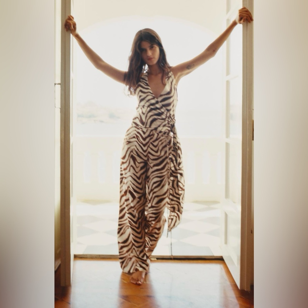ZARA - Zebra Print Jumpsuit in brown & creme. NWT